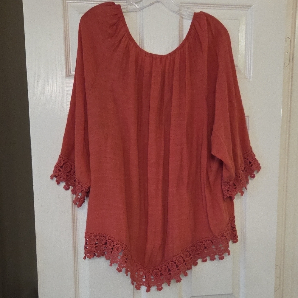 Westport Red Crochet Trim Blouse - Picture 3 of 4
